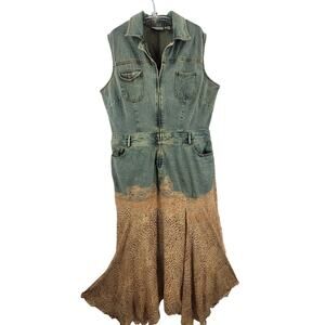 Jeanology Denim Patchwork Dress Lace Applique Bodycon Coquette streetstyle